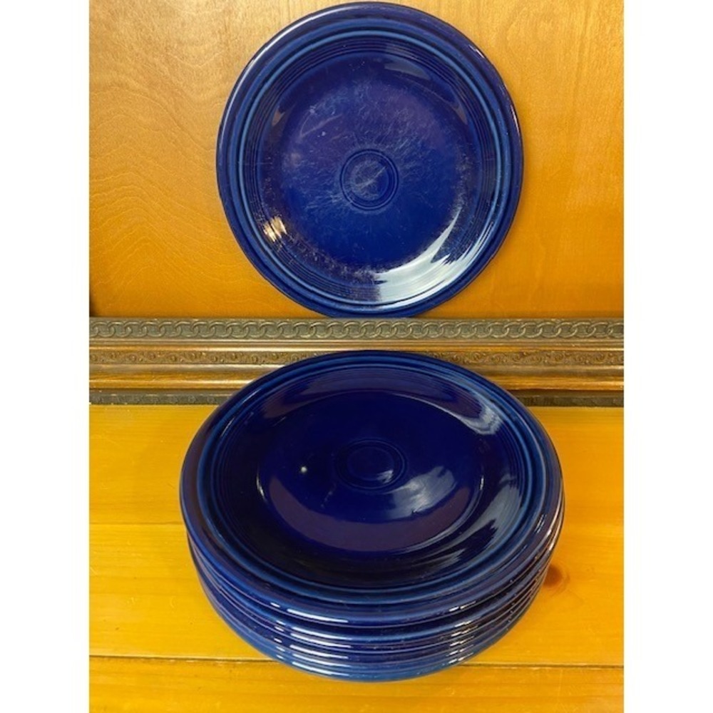 Fiesta Homer Laughlin Cobalt Blue 10.5 Dinner Plates Set of 7 Vintage Ceramic